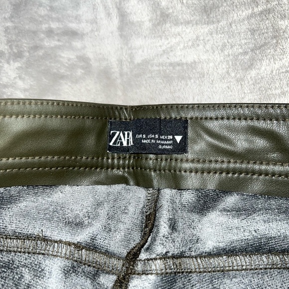 ZARA Faux Leather Dark Khaki Leggings - Picture 5 of 5